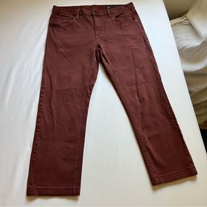 ROARK maroon red brown denim straight leg cropped pants jeans